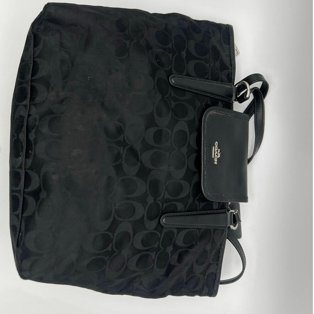 Coach Black Signature C Nylon Tote Leather Trim Shoulder Bag Large Handbag - Picture 7 of 7